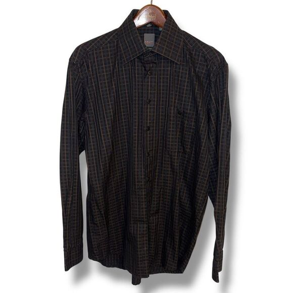 Haupt Ecologic Black Spread Collar 2 Ply Cotton Dress Shirt Sz L 16.5 - Picture 1 of 6